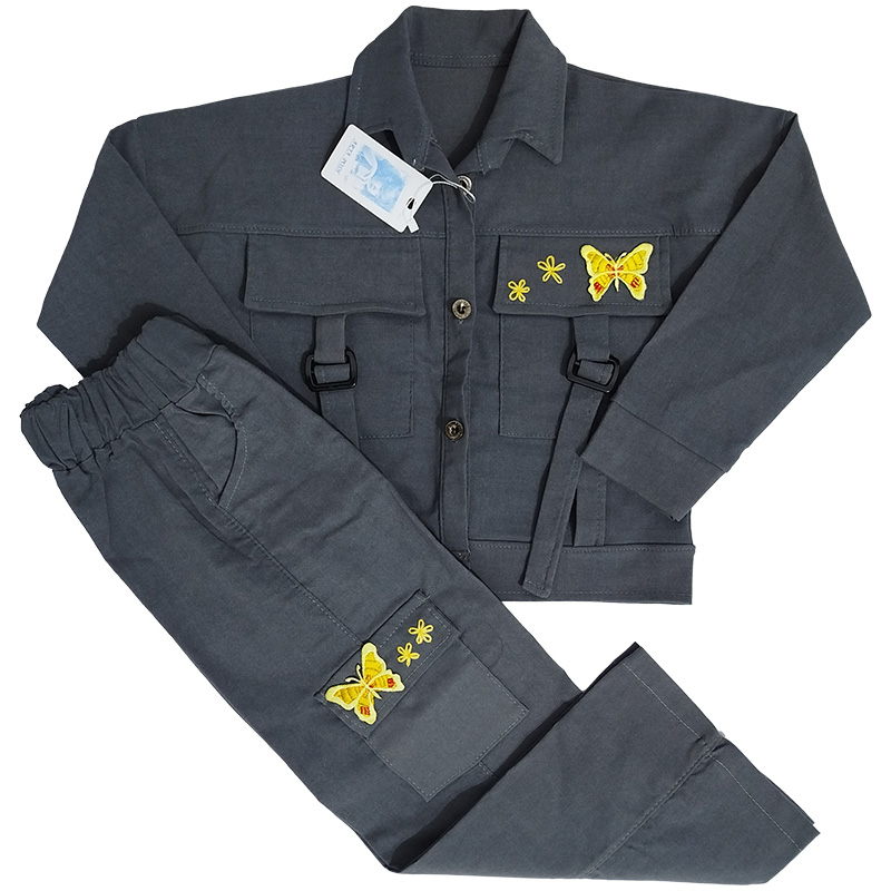 کت و شلوار کتان دخترانه سگک دار (8799)